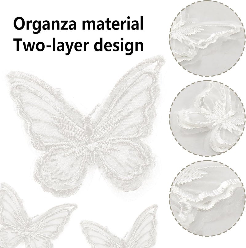 PT'SON 20PCS White Butterfly Lace Trim, Double Layers Organza Butterfly Fabric Embroidery, Butterfly Sewing Craft Decorative for DIY, Hair, Dress, Hat - Image 3